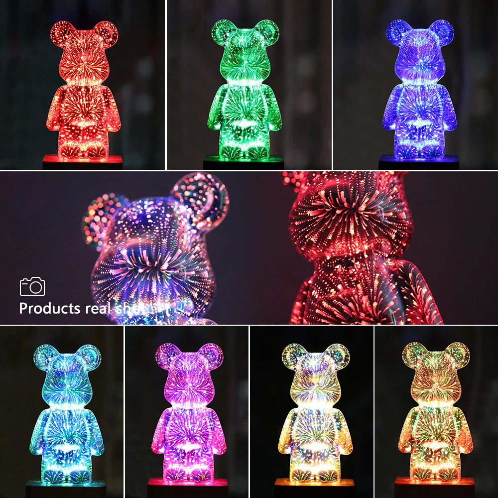 Moktan Sabai 3D Firework Bear LED Night Light Color Changing USB Bedroom Kids Gift Lamp