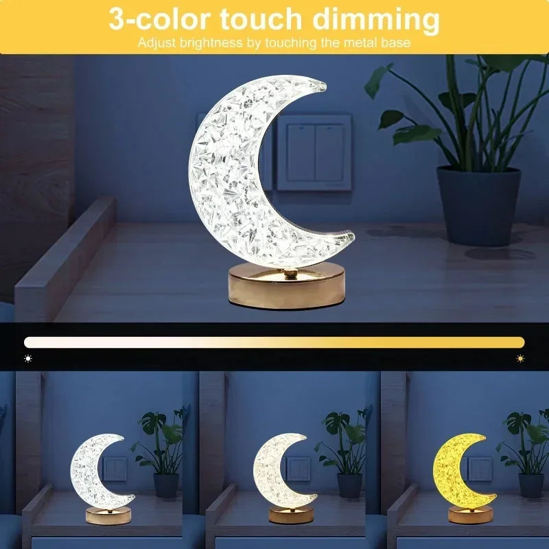 Moktan Sabai Crystal Touch LED Night Light – USB Dimmable Moon Lamp for Bedroom & Girls Room