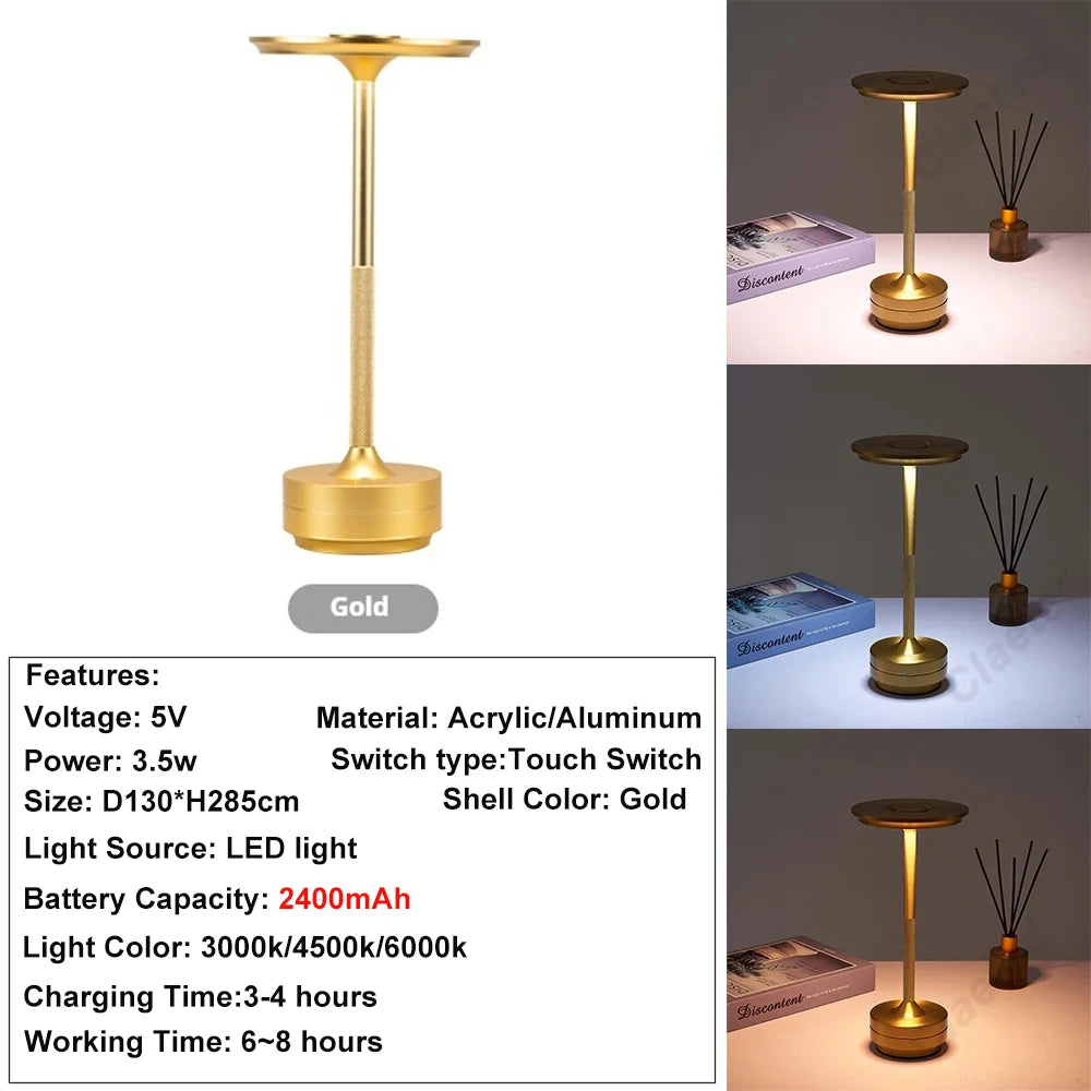 Rechargeable Touch Table Lamp Wireless LED Night Light for Bedroom Desk Decor