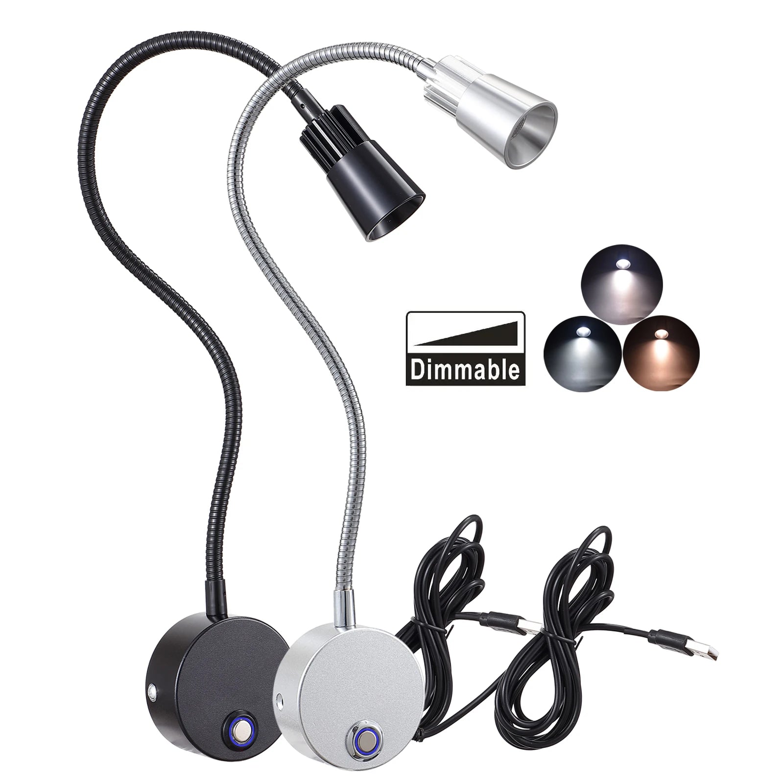 Moktan Sabai USB Wall Reading Lamp Dimmable Gooseneck Bedside Light 3CCT CRI98