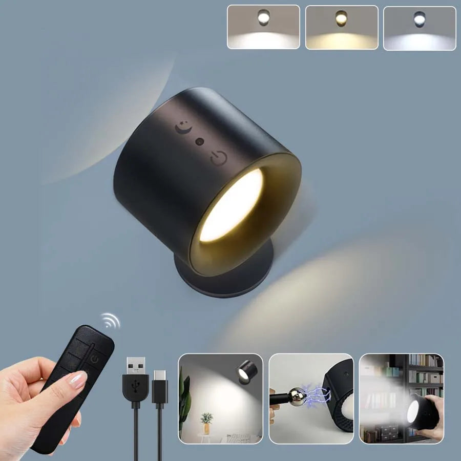 Moktan Sabai Wireless LED Wall Sconce Light 360° Rotatable Touch Control 3 Color Bedroom Lamp