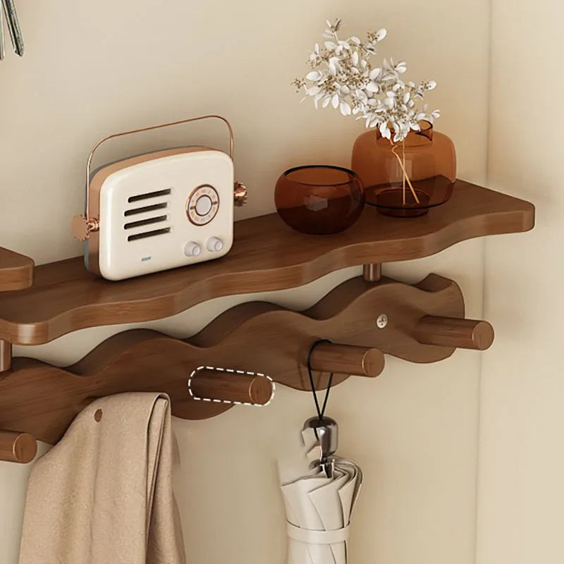 Moktan Sabai Bamboo Wall Coat Rack | Entryway Shelf & Hook Organizer
