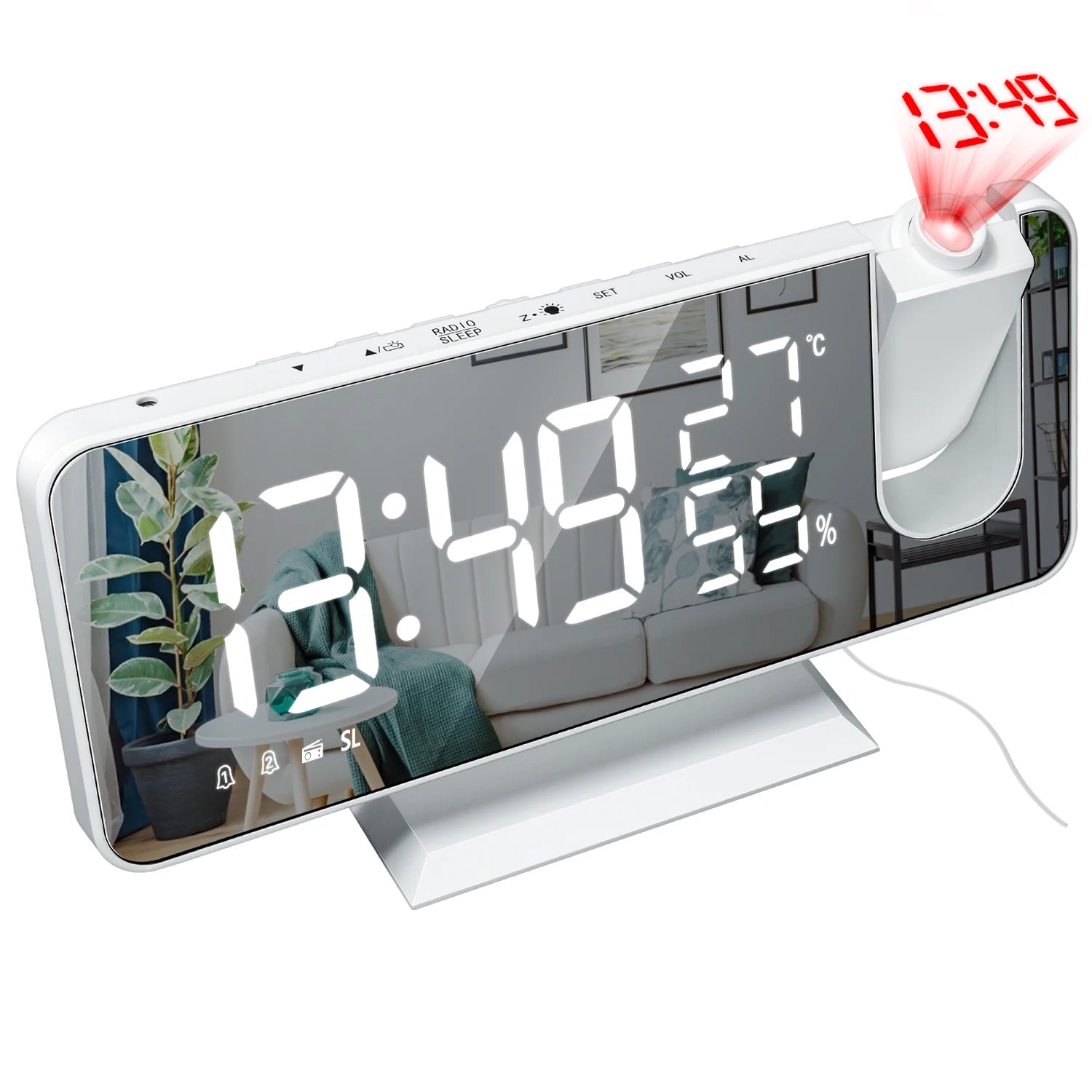 Moktan Sabai HD Projection Alarm Clock Large LED Display Digital Smart Radio Auto Dimming