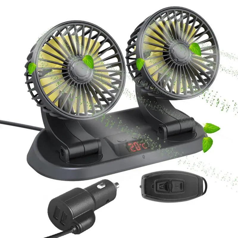 Moktan Sabai Dual Head Car Fan | 12 Volt Portable Fan with 3-Speed Settings | Compact Design for Enhanced Air Circulation