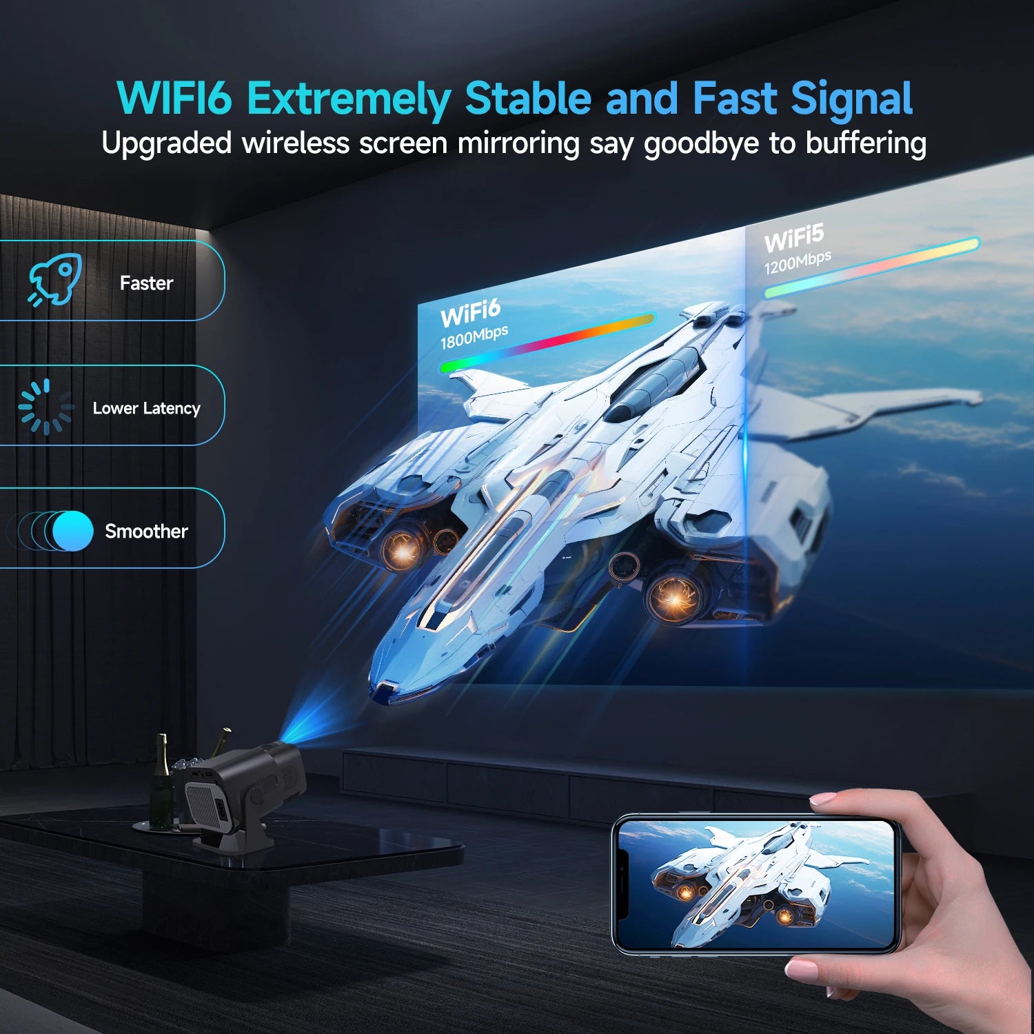 Moktan Sabai Mini 720P Android 11 Projector 4K Portable WiFi6 BT5.0 Outdoor Cinema Lamp