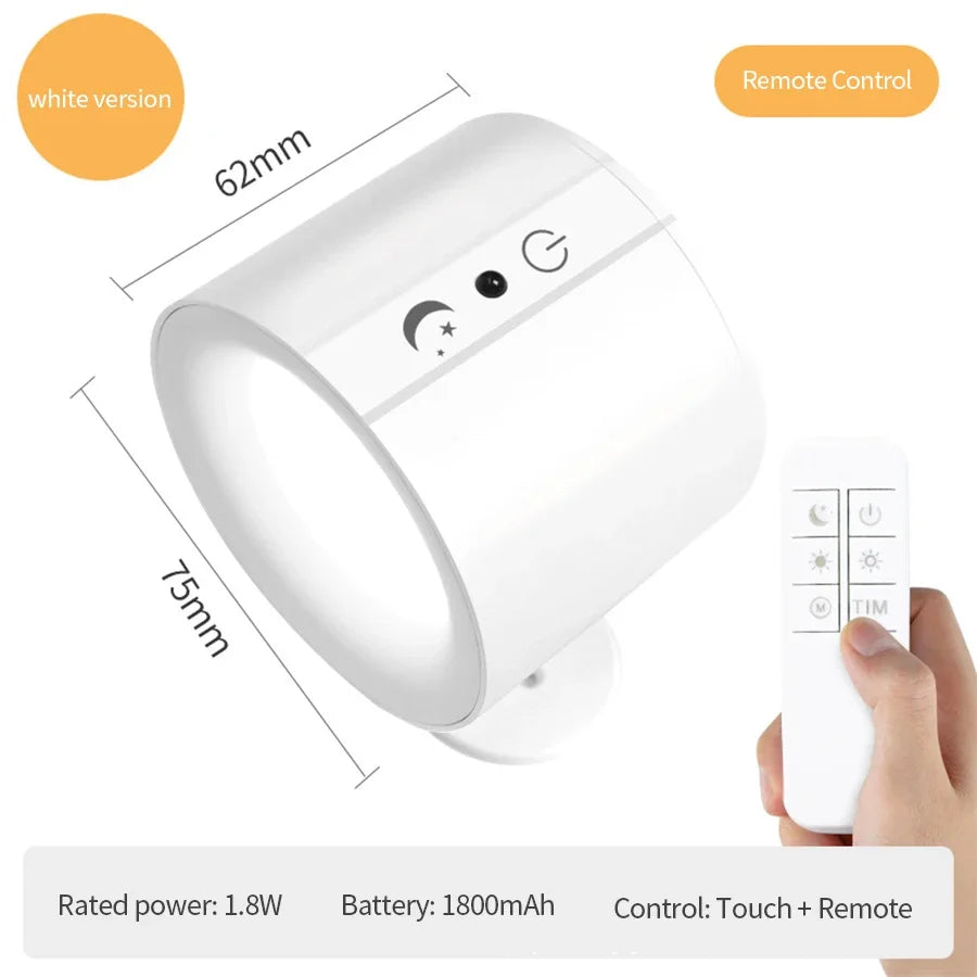 Moktan Sabai Wireless LED Wall Sconce Light 360° Rotatable Touch Control 3 Color Bedroom Lamp White