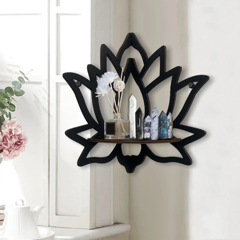 Moktan Sabai Wooden Lotus Wall Shelf Aromatherapy Essential Oil Holder Decorative Rack Corner