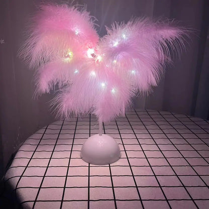 LED Feather Lamp Bedroom Night Light Decorative Table Lamp Party Birthday Gift