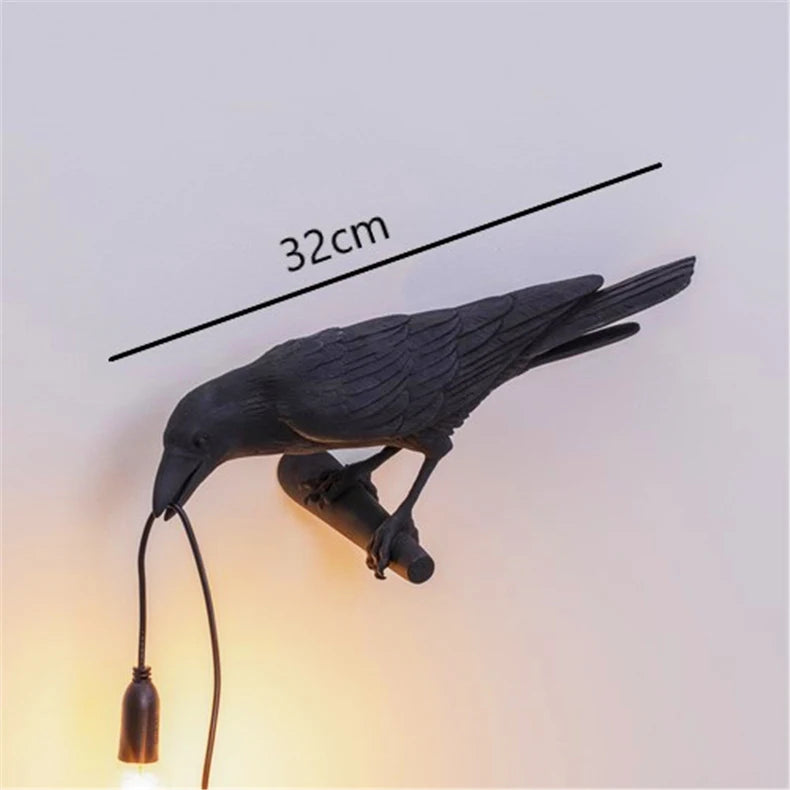 Moktan Sabai Crow Bird Wall Lamp – Resin Bedside Night Light for Bedroom & Living Room Decor