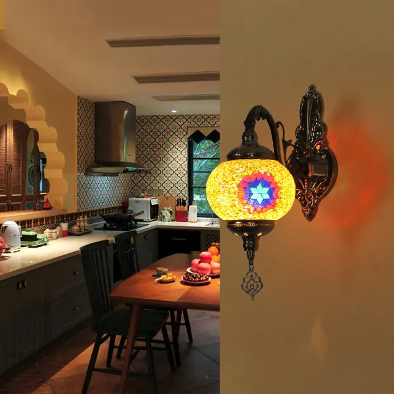 Vintage Bohemian Mosaic Glass Wall Lamp Indoor Lighting for Bedroom, Hall & Bar