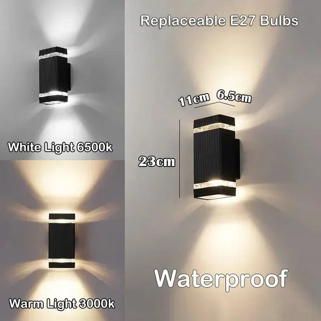 Moktan Sabai LED Outdoor Waterproof Wall Light | E27 Exterior Porch Stair Lamp Fixture Cuboid Single