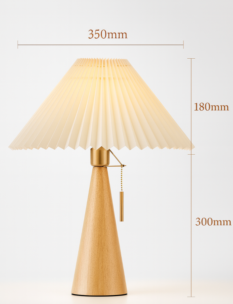 Japanese Minimalist Wooden Table Lamp Pleated Shade LED Indoor Lighting
