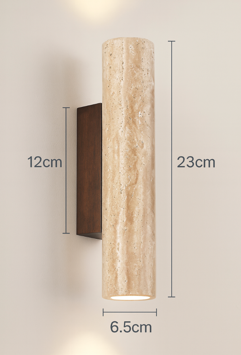 Moktan Sabai Modern Travertine Marble Cylinder LED Wall Sconce Warm White