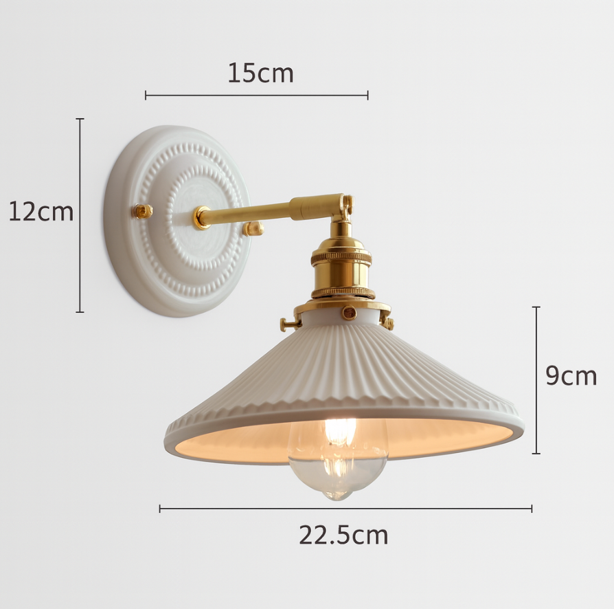 Moktan Sabai Vintage Japanese Ceramic Brass Wall Light E27 Hardwired