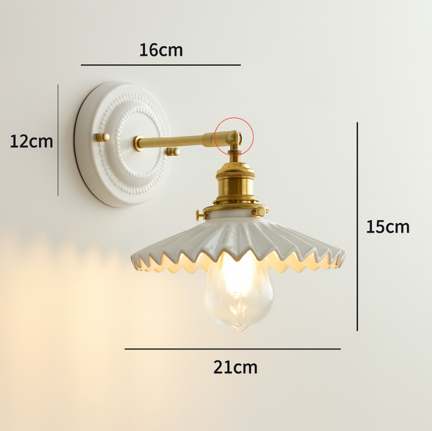 Moktan Sabai Vintage Japanese Ceramic Brass Wall Light E27 Hardwired