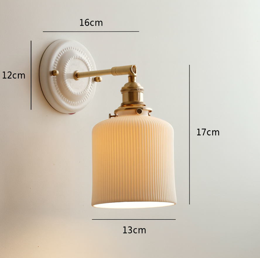 Moktan Sabai Vintage Japanese Ceramic Brass Wall Light E27 Hardwired