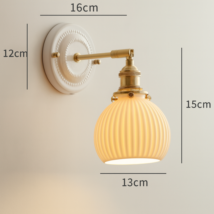 Moktan Sabai Vintage Japanese Ceramic Brass Wall Light E27 Hardwired