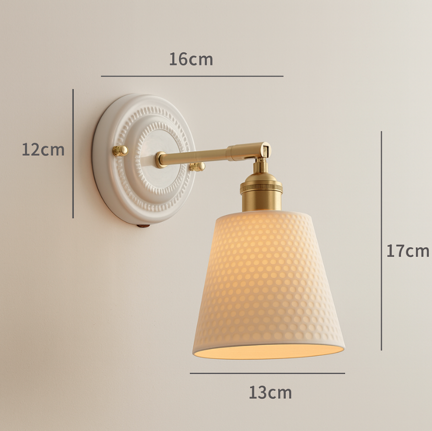 Moktan Sabai Vintage Japanese Ceramic Brass Wall Light E27 Hardwired