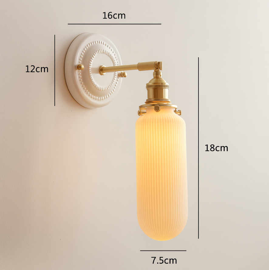Moktan Sabai Vintage Japanese Ceramic Brass Wall Light E27 Hardwired