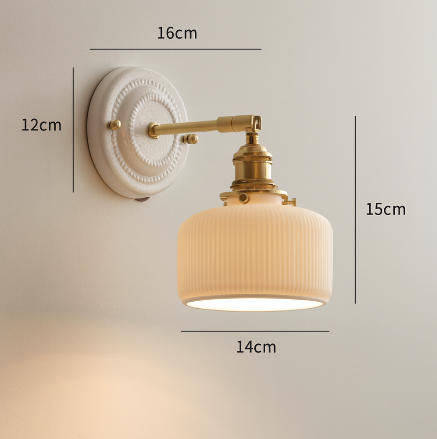 Moktan Sabai Vintage Japanese Ceramic Brass Wall Light E27 Hardwired