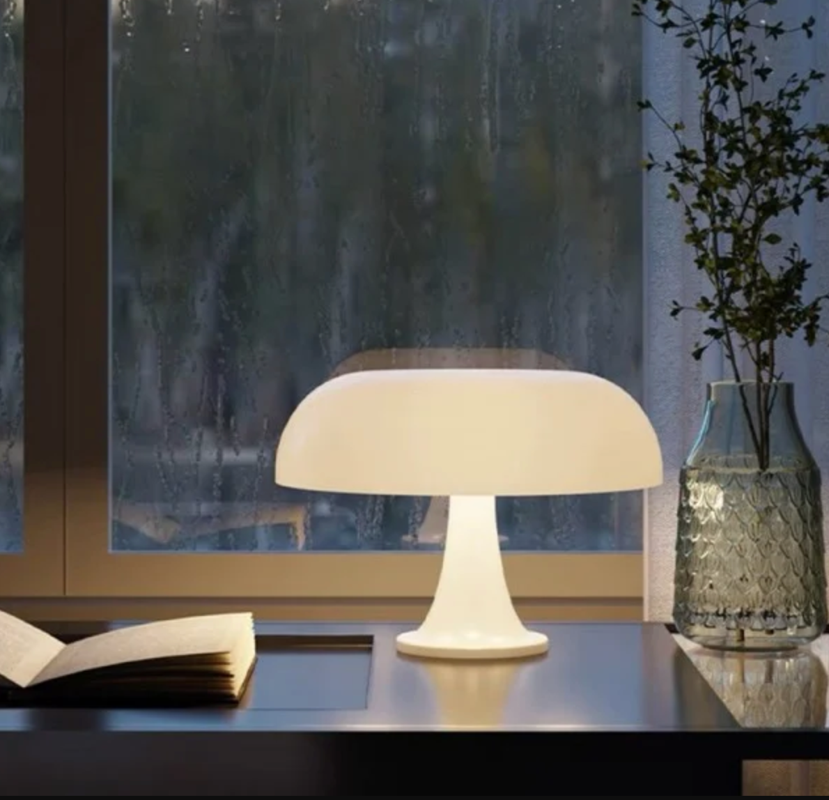 Moktan Sabai Nordic Mushroom Table Lamp | Modern Ambient Night Light for Cozy Home Décor White