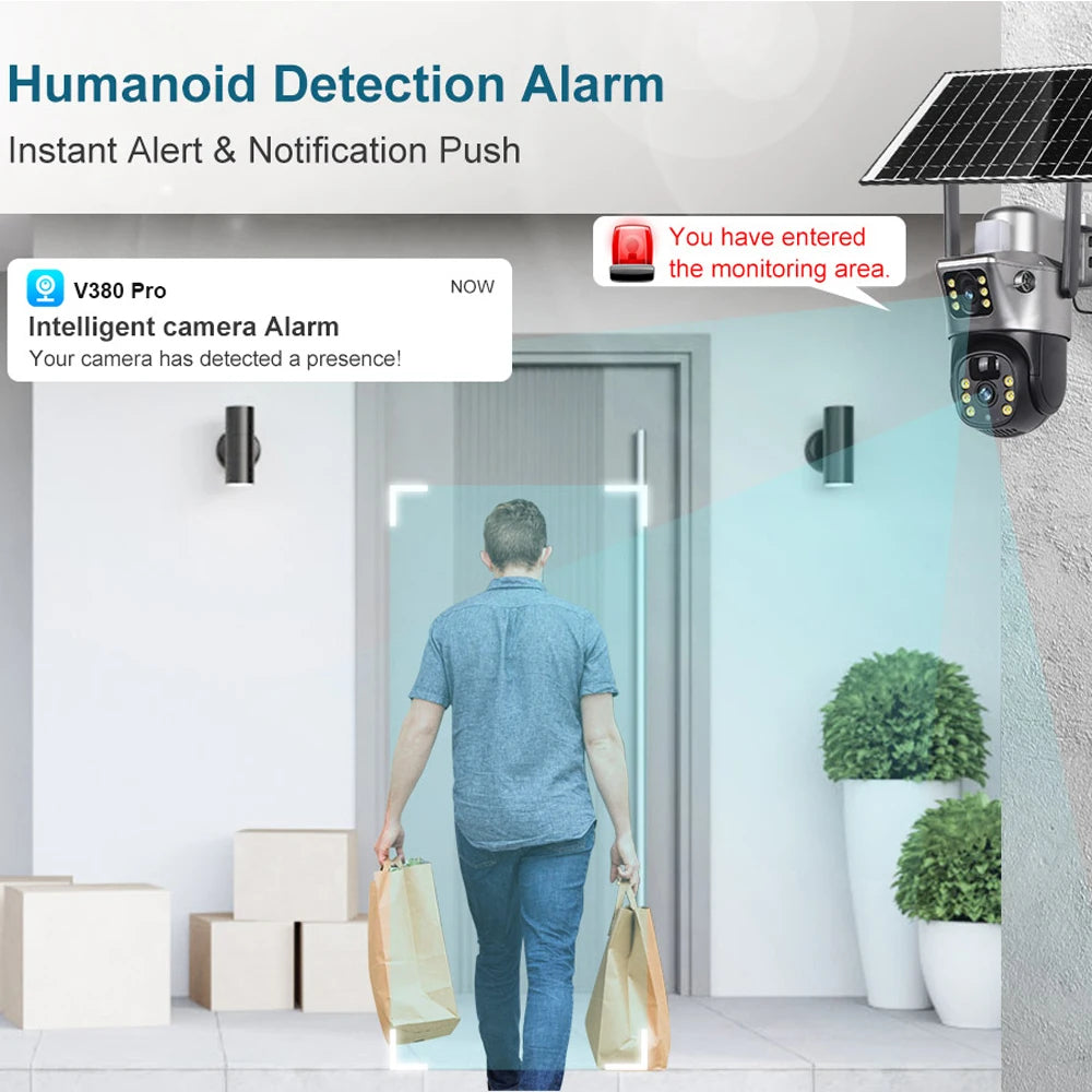 4G WiFi Solar Security Camera Dual Lens 8MP 4K PIR Night Vision Outdoor CCTV