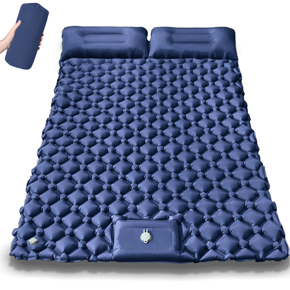 Moktan Sabai 2025 Upgrade Double Air Mattress Camping Inflatable Bed Built-in Pump Waterproof Dark blue
