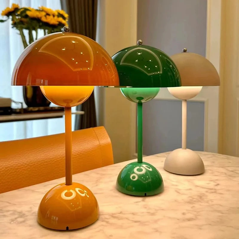 Portable LED Mushroom Table Lamp Touch Dimmable Rechargeable Flowerpot Light
