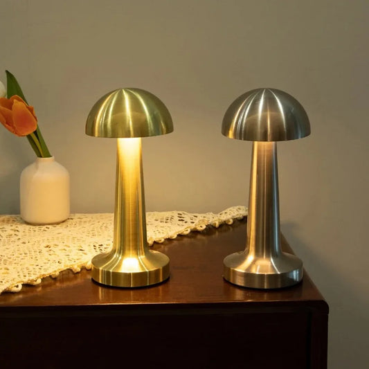Retro LED Mushroom Table Lamp USB Rechargeable Dimmable Bedside Desk Light