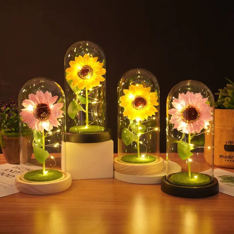 Moktan Sabai Sunflower LED Dome Lamp Artificial Flower Gift for Mom Grandma Home Decor