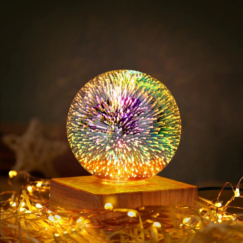 3D Firework LED Night Light Glass Ball Starry Sky Table Lamp Home Decor
