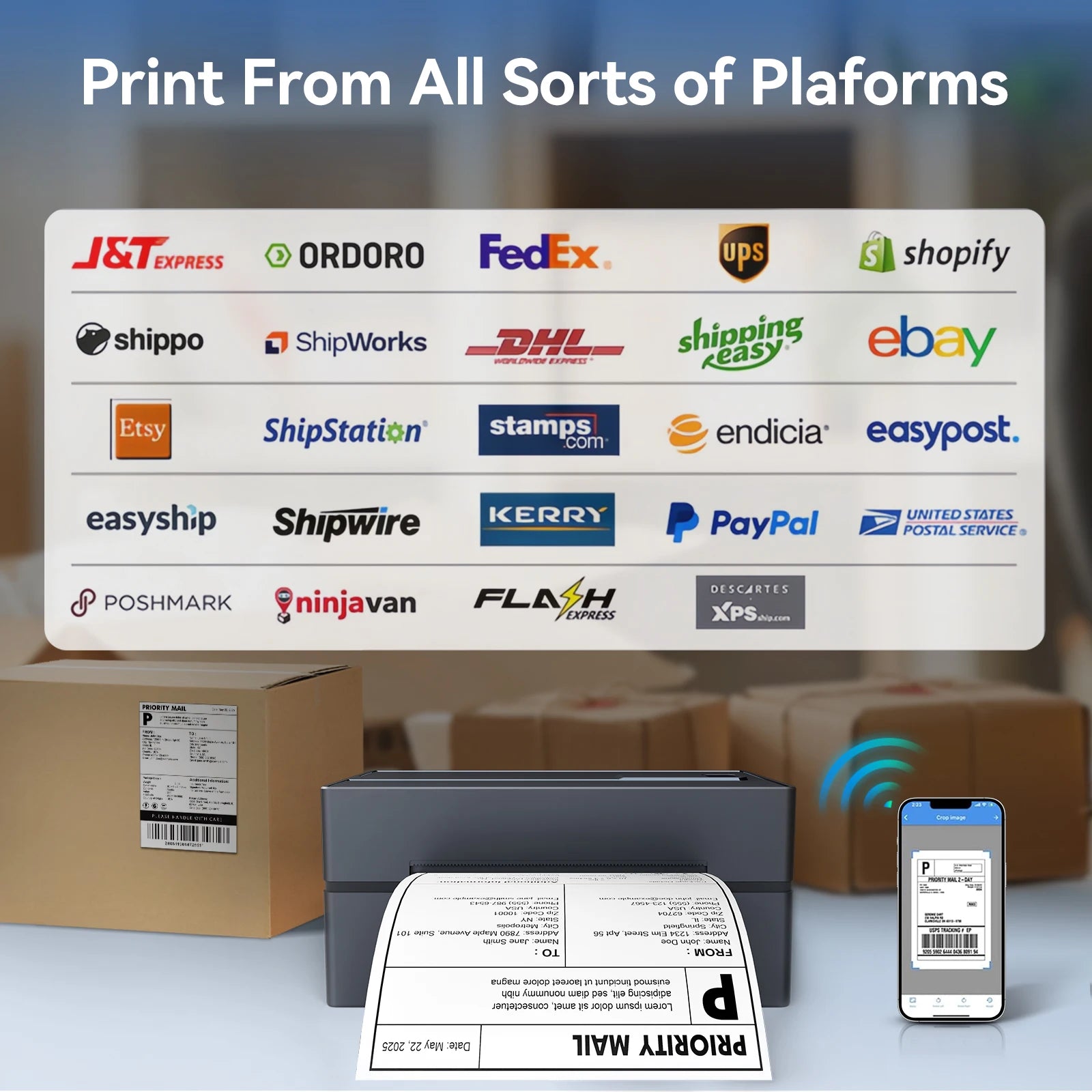 Moktan Sabai Wireless 4x6 Thermal Shipping Label Printer 300DPI Bluetooth WiFi Small Business