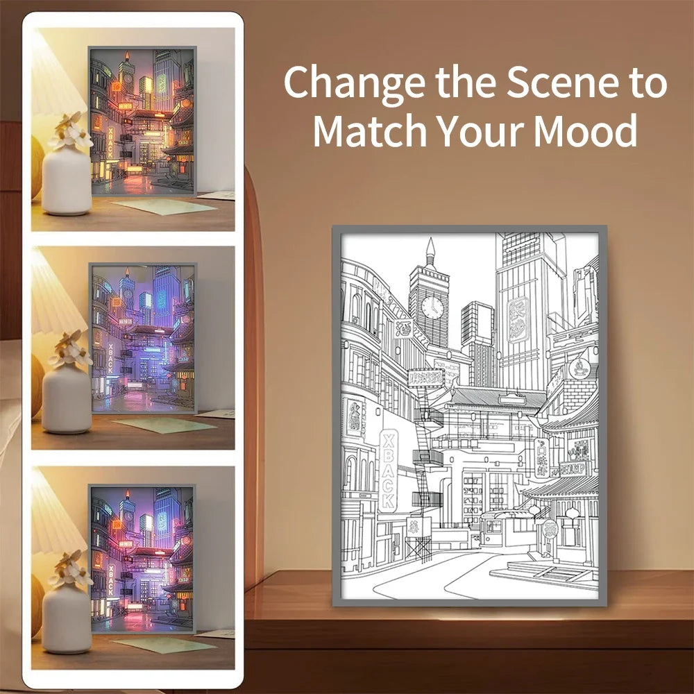 Moktan Sabai LED Cityscape Night View Light Painting USB Dimmable Wall Art Lamp Home Decor