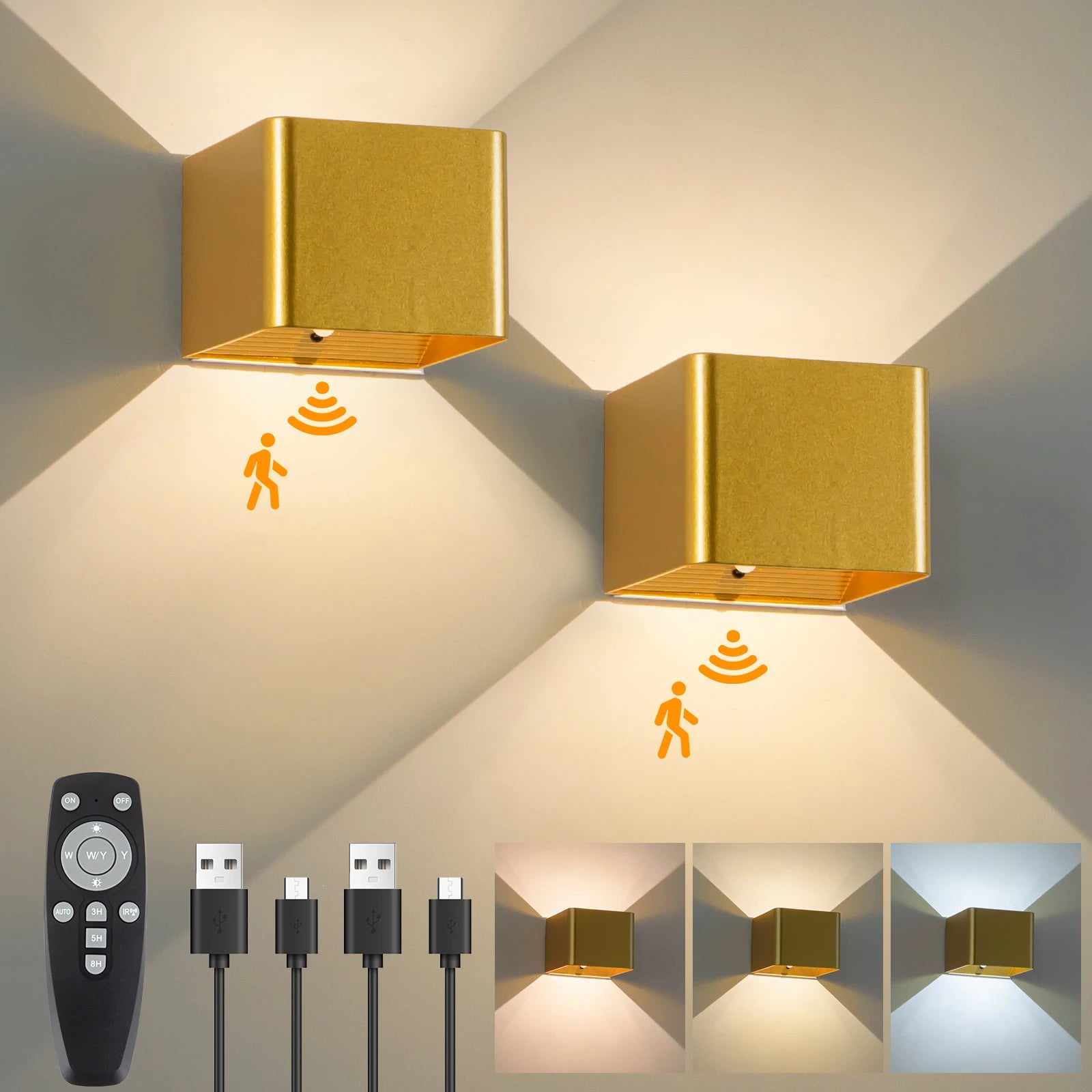 Moktan Sabai Battery Operated LED Wall Light Motion Sensor Remote Rechargeable Bedroom
