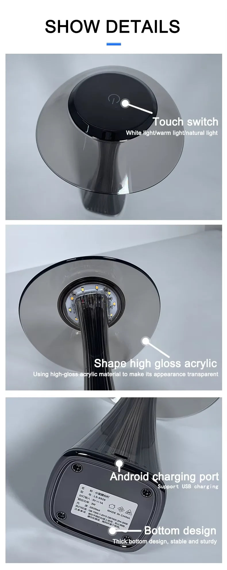 Moktan Sabai Touch Dimmable Wireless Table Lamp USB Rechargeable Bedside Ambient Light