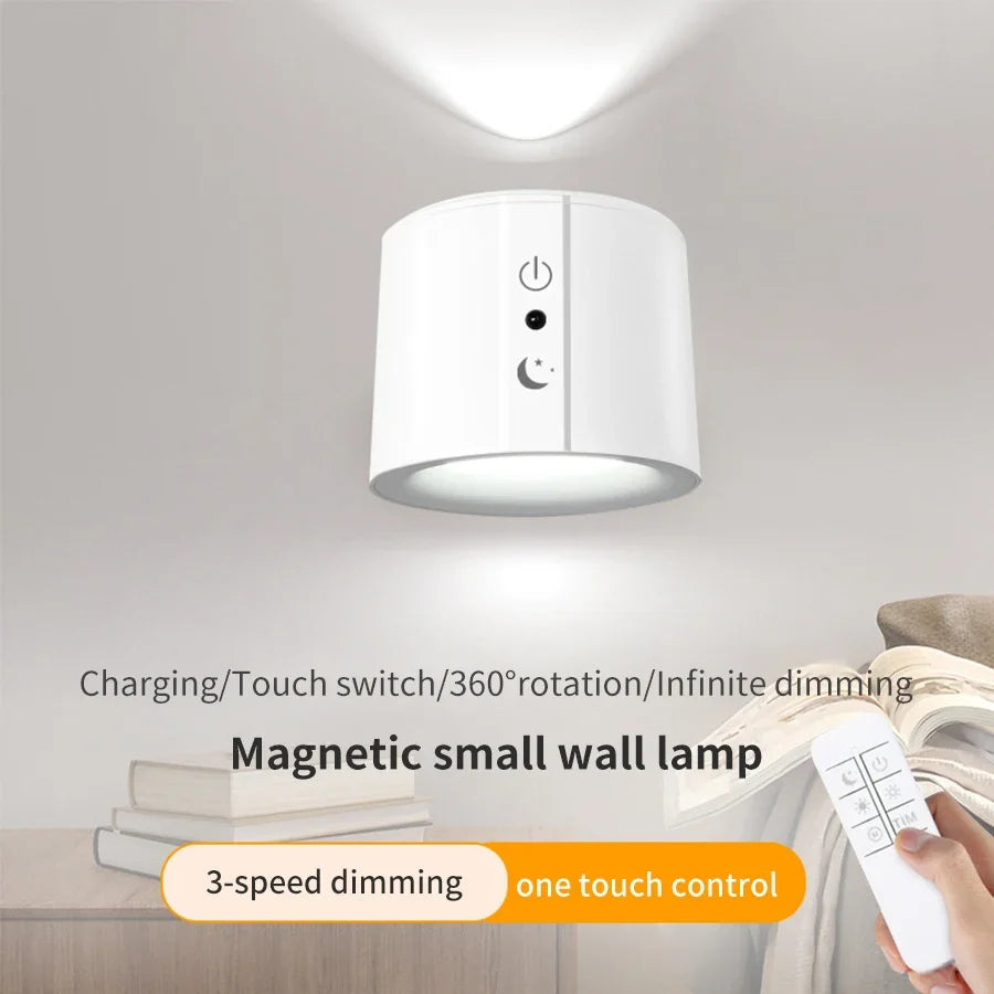 Moktan Sabai Wireless LED Wall Sconce Light 360° Rotatable Touch Control 3 Color Bedroom Lamp