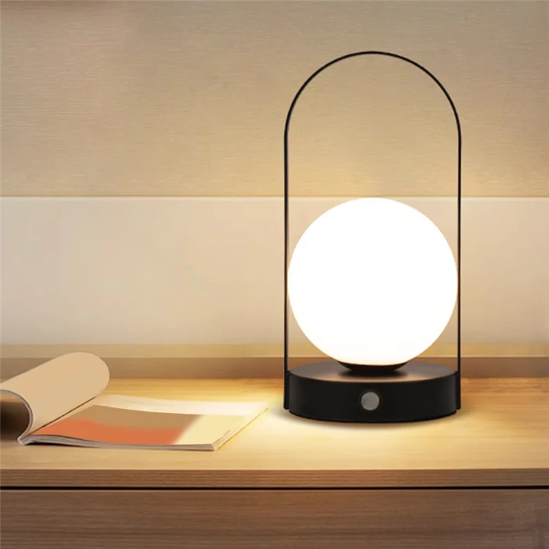 Moktan Sabai Portable Metal Table Lamp Rechargeable Dimmable 3 Color LED Bedside Desk Light D25-Black L