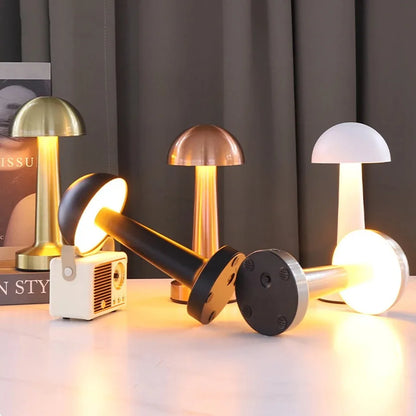 Retro LED Mushroom Table Lamp USB Rechargeable Dimmable Bedside Desk Light