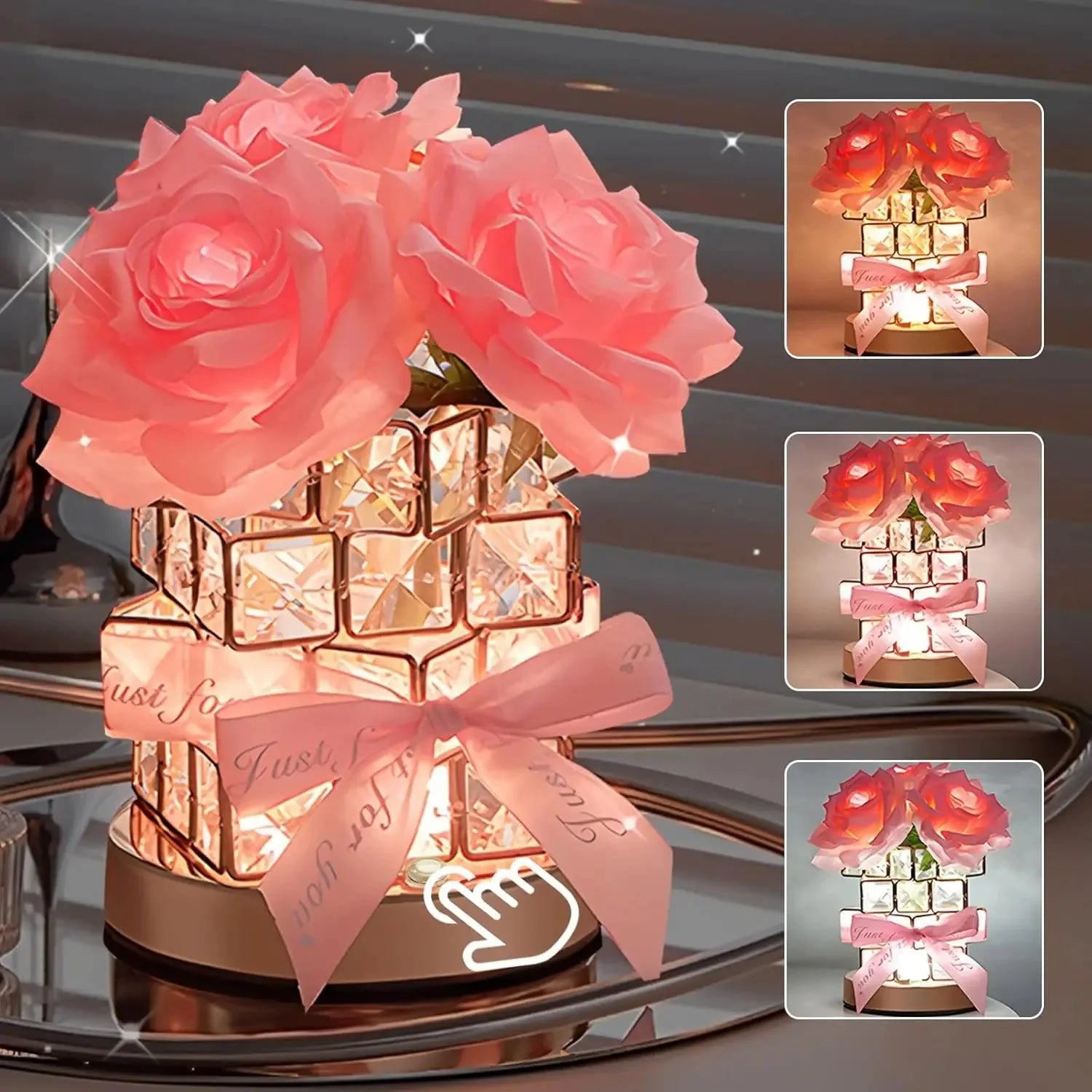 Moktan Sabai Sunflower LED Table Lamp | Rechargeable 3-Color Dimmable Touch Night Light Decor Pink Rose