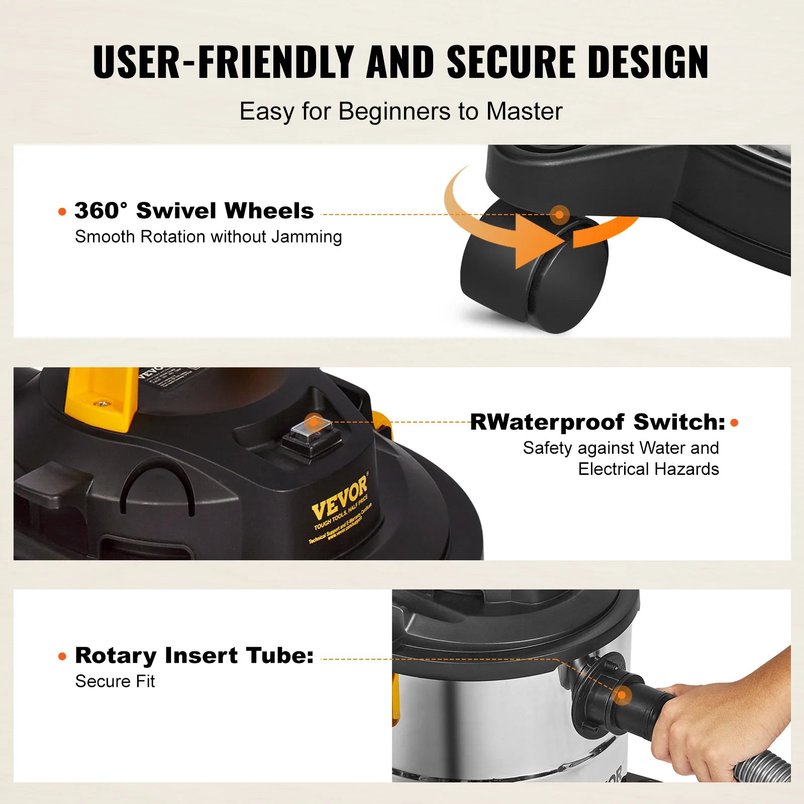 Moktan Sabai Stainless Steel Wet Dry Shop Vacuum Powerful Suction for Carpet Debris Pet Hair