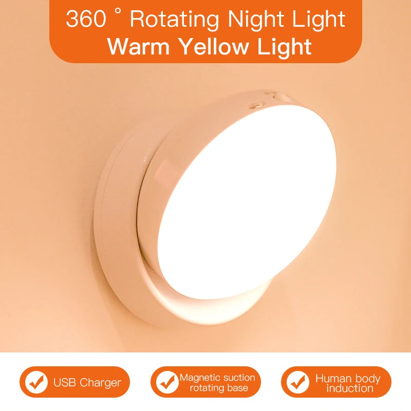 Moktan Sabai 360° Rotating Magnetic LED Night Light Motion Sensor USB Rechargeable Lamp