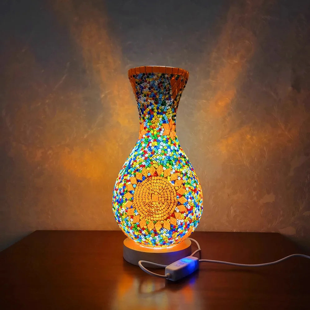 Turkish Mosaic Table Lamp Hand Inlaid Glass Mediterranean Bedroom Living Room Decor