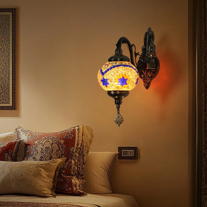 Vintage Bohemian Mosaic Glass Wall Lamp Indoor Lighting for Bedroom, Hall & Bar