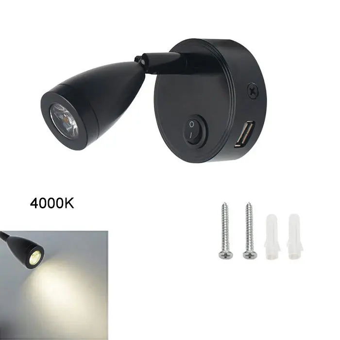 Moktan Sabai LED RV Reading Light 12V/24V with USB Port – Camper, Boat, Trailer Interior Lamp black 4000K