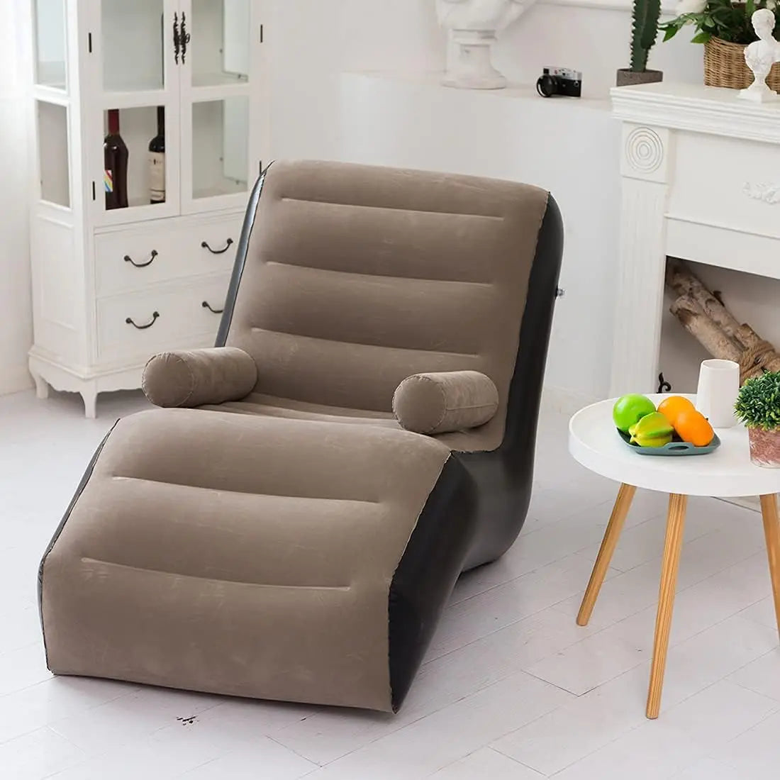 Moktan Sabai Folding Lazy Sofa Inflatable Lounge Chair Thick Durable Gaming Lounger Air Bed Seat Dark Brown