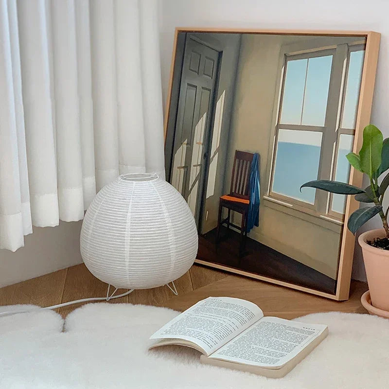 Moktan Sabai Japanese LED Lantern Table Lamp Rice Paper Bedside Light Living Room Bedroom Decor