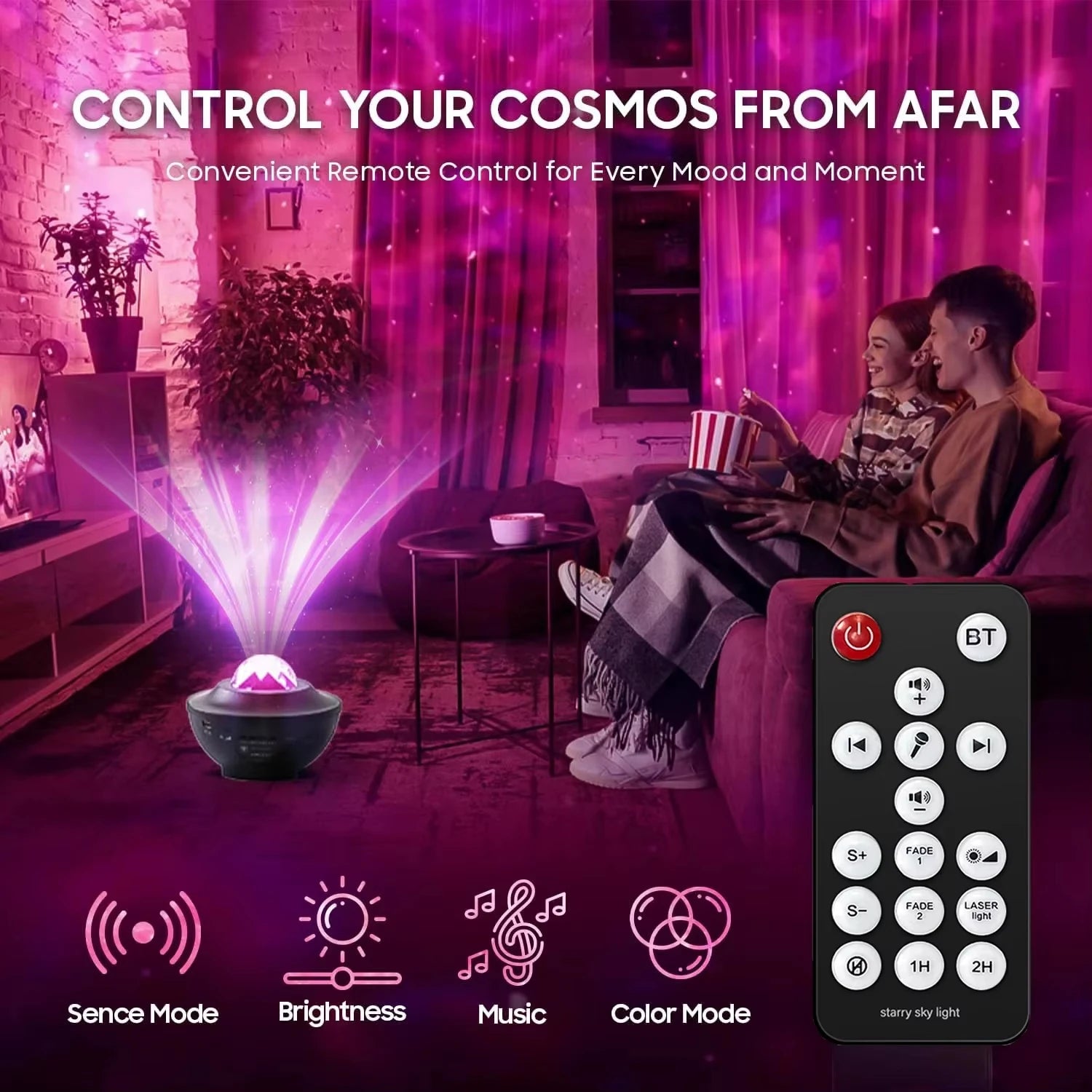 Moktan Sabai Galaxy Projector Starry Sky Night Light with Ocean Wave Music Remote USB for Kids