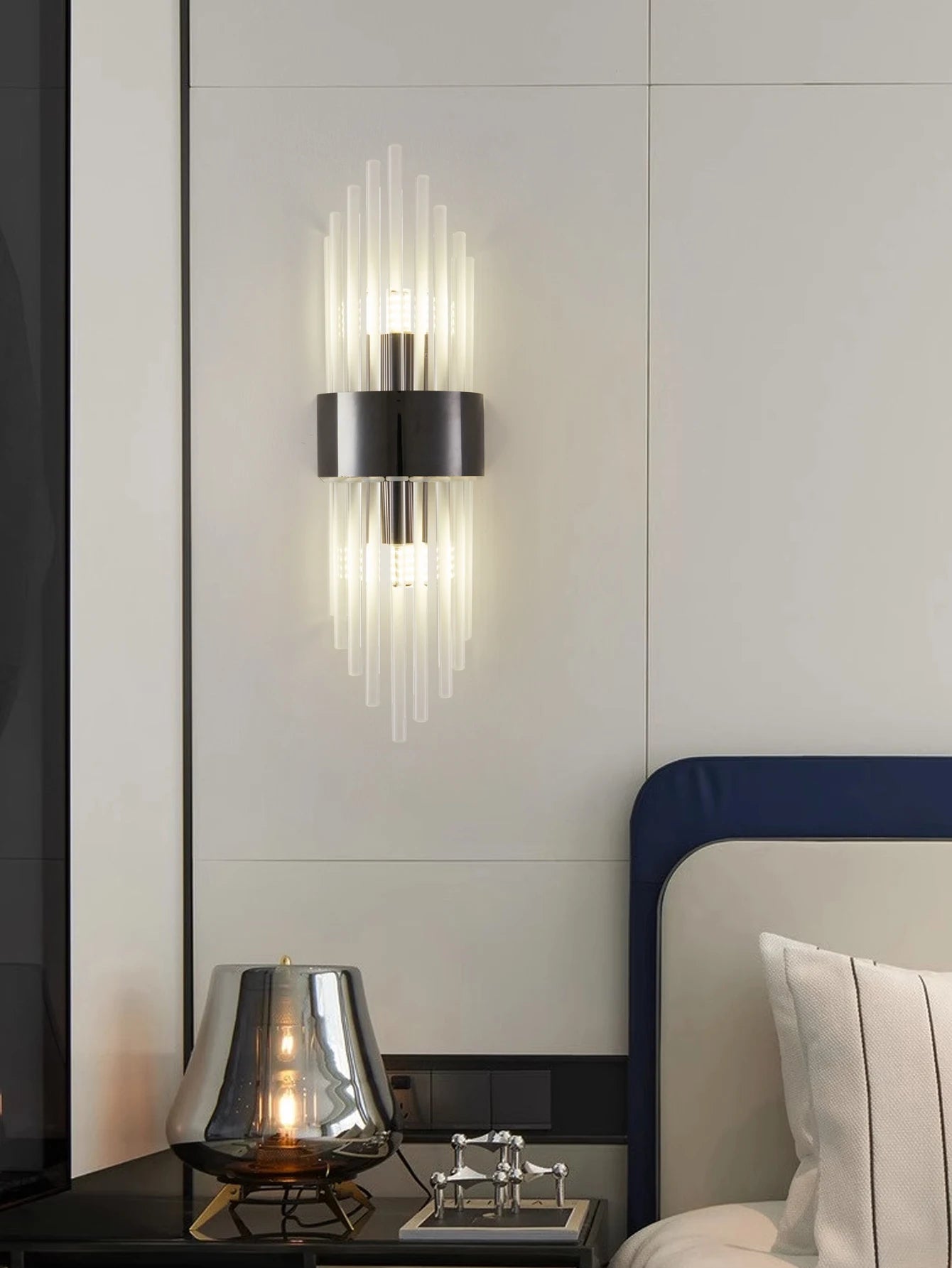 Moktan Sabai Crystal Wall Sconce G9 – Gold/Black Stainless Steel Light for Bedroom & Living Room