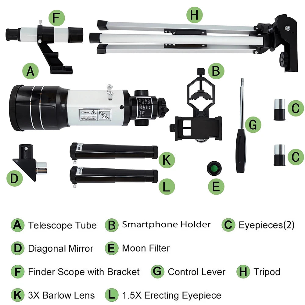 Moktan Sabai 150X Astronomical Telescope 70mm Aperture Portable Refractor with Phone Adapter