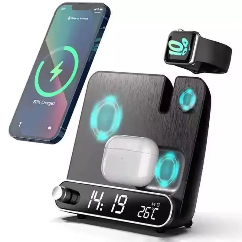 Moktan Sabai 3-in-1 Wireless Charging Station with Alarm Clock Fast Charger for iPhone & Watch